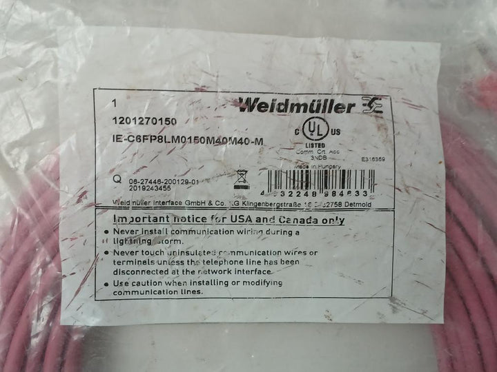 Patch Cable Part No: Ie-c6Fp8Lm0150M40M40-m Brand Weidmüller