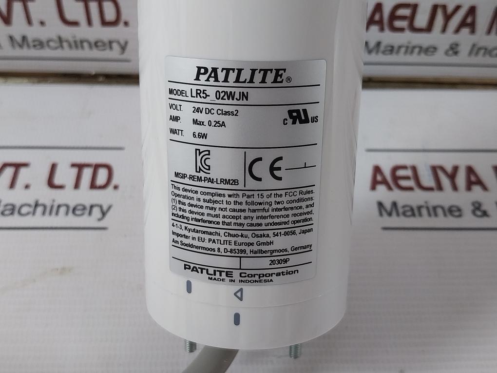 Patlite Lr5-102Wjbw-r Direct Mount Signal Tower 24V Dc 0.25A 6.6W