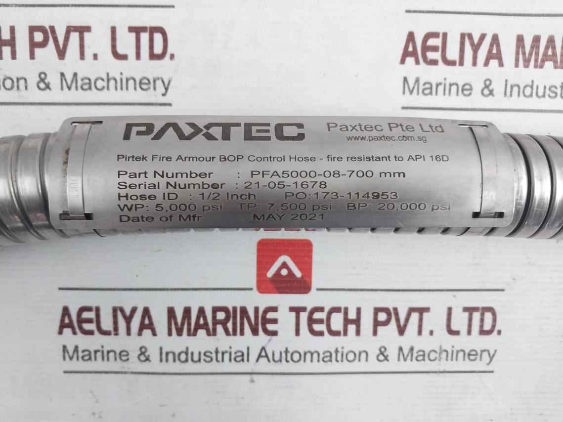 Paxtec Pfa5000-08-700Mm 1/2In 5K Psi Bop Control Hose Ss316 Jic End