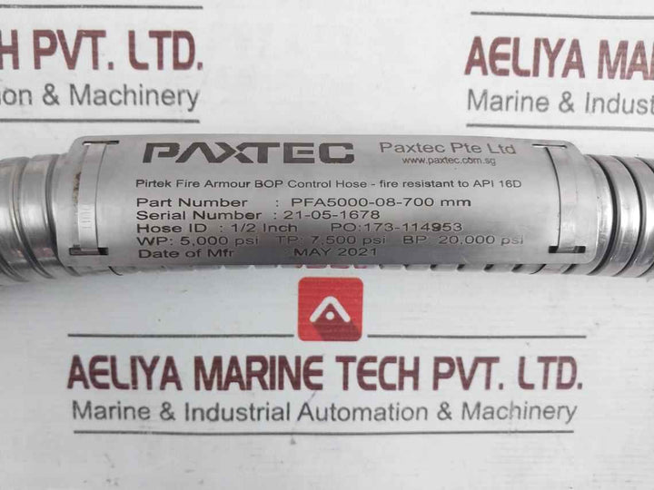 Paxtec Pfa5000-08-700Mm 1/2In 5K Psi Bop Control Hose Ss316 Jic End