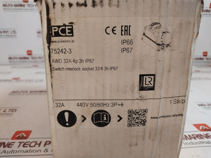 Pce 75242-3 Switch Interlocked Socket Awd 32A 4P 3H Ip66/ Ip67