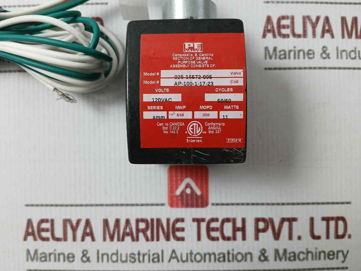 Pe 025 16572 005 General-purpose Solenoid Valve Assembly 1-meter 120Vac/11W Used