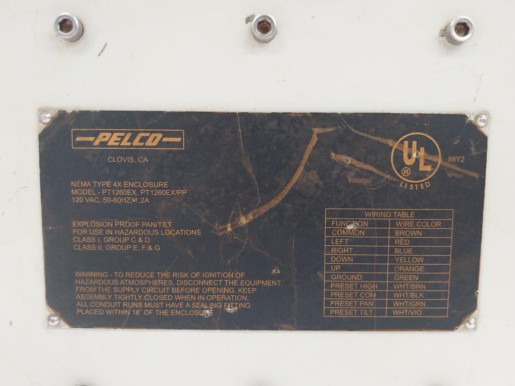 Pelco Pt1260Ex Cctv Camera Enclosure Nema Type 4X 120Vac 50-60Hz