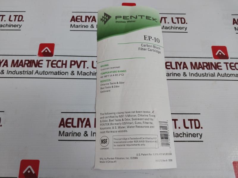 Pentek Ep-10 Carbon Water Filter Cartridge 40-180 F 4.4-82.2C Rev. A