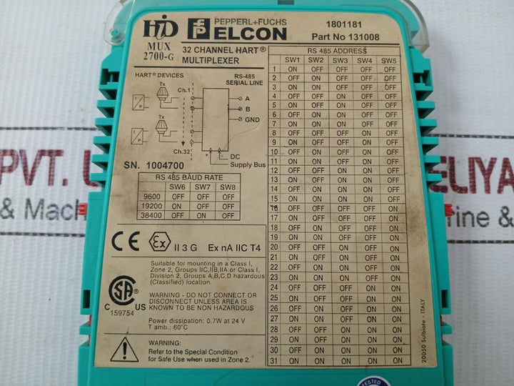 Pepperl+Fuchs Hart Multiplexer Master Power Dissipation-0.7W At 24V Mux 2700-g