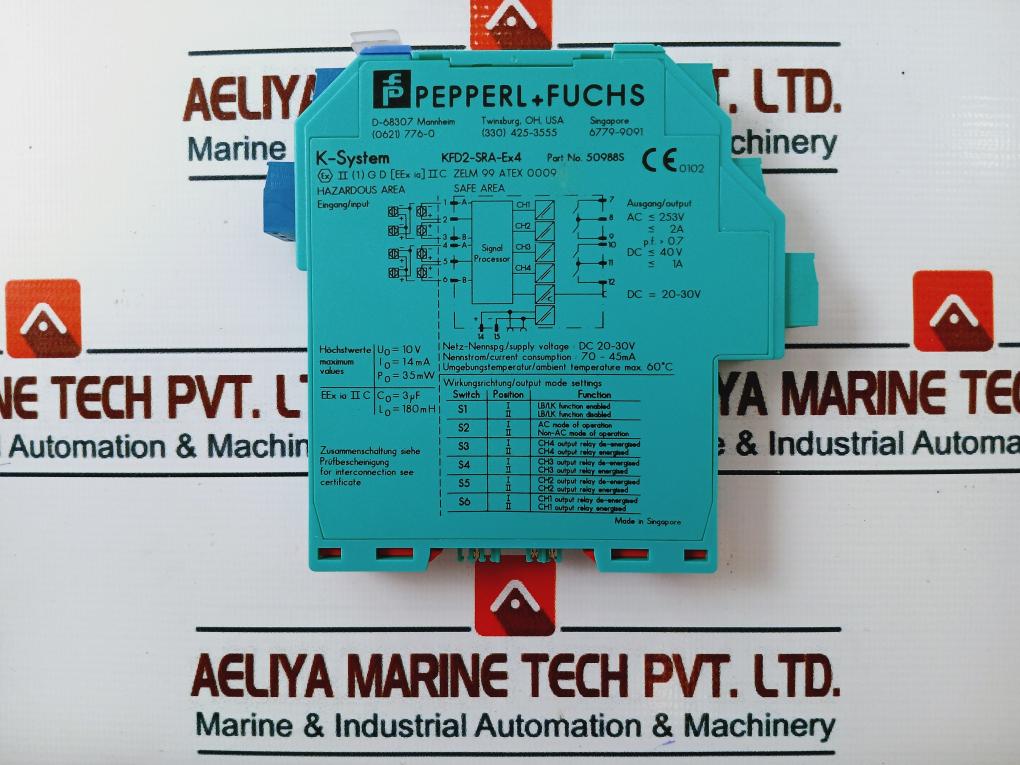 Pepperl+Fuchs K-system Kfd2-sra-ex4 Switch Amplifier 50988S Ac253V 2A 70-45Ma