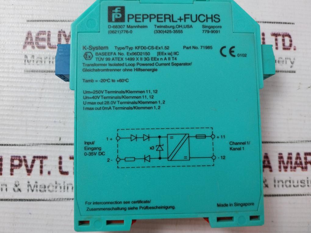 Pepperl+Fuchs Kfd0-cs-ex1.52 Transformer Isolated Loop Powered Current Separator
