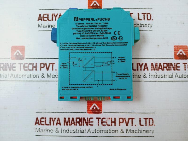 Pepperl+Fuchs Kfd2-cr-ex1.30-200 Transformer Isolated Repeater 20-35V Dc 0-20Ma