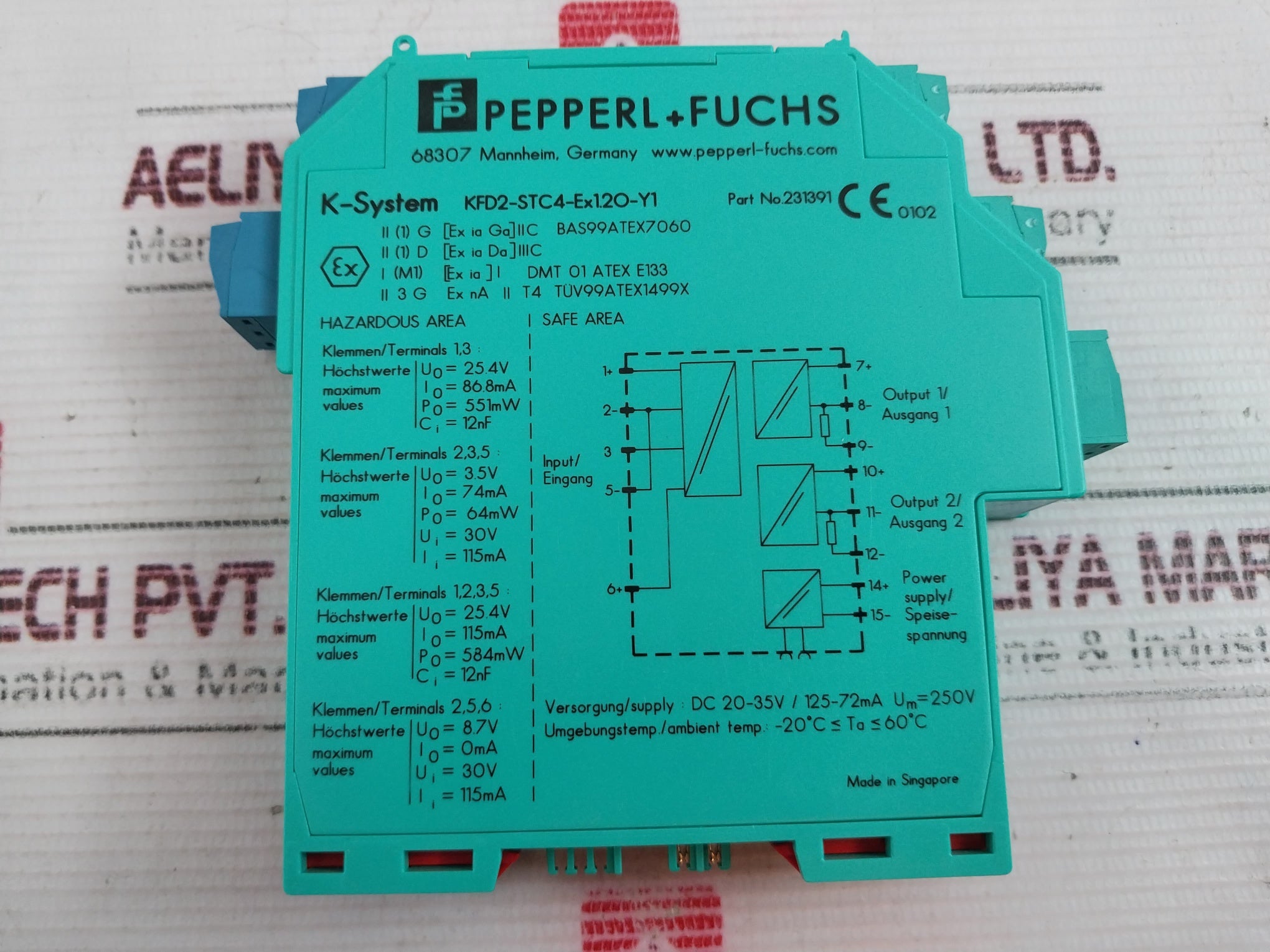 Pepperl+Fuchs Kfd2-stc4-ex1.2O-y1 Transmitter Power Supply 231391 20-35V