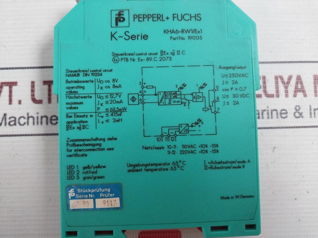 Pepperl+Fuchs Kha6-rw1/Ex1 Switch Amplifier 20Ma 250Vac 65°C 415Nf