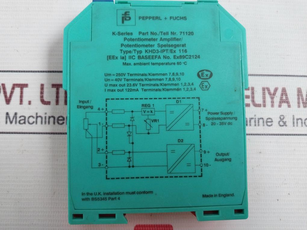 Pepperl+Fuchs Khd3-ipt/Ex 116 Potentiometer Amplifier 122Ma 20-35V Dc 60°C
