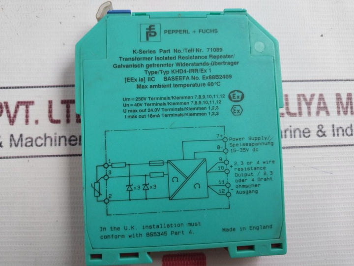 Pepperl+Fuchs Khd4-irr/Ex 1 Transformer Isolated Resistance Repeater 15-35V Dc