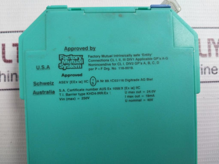 Pepperl+Fuchs Khd4-irr/Ex 1 Transformer Isolated Resistance Repeater 15-35V Dc