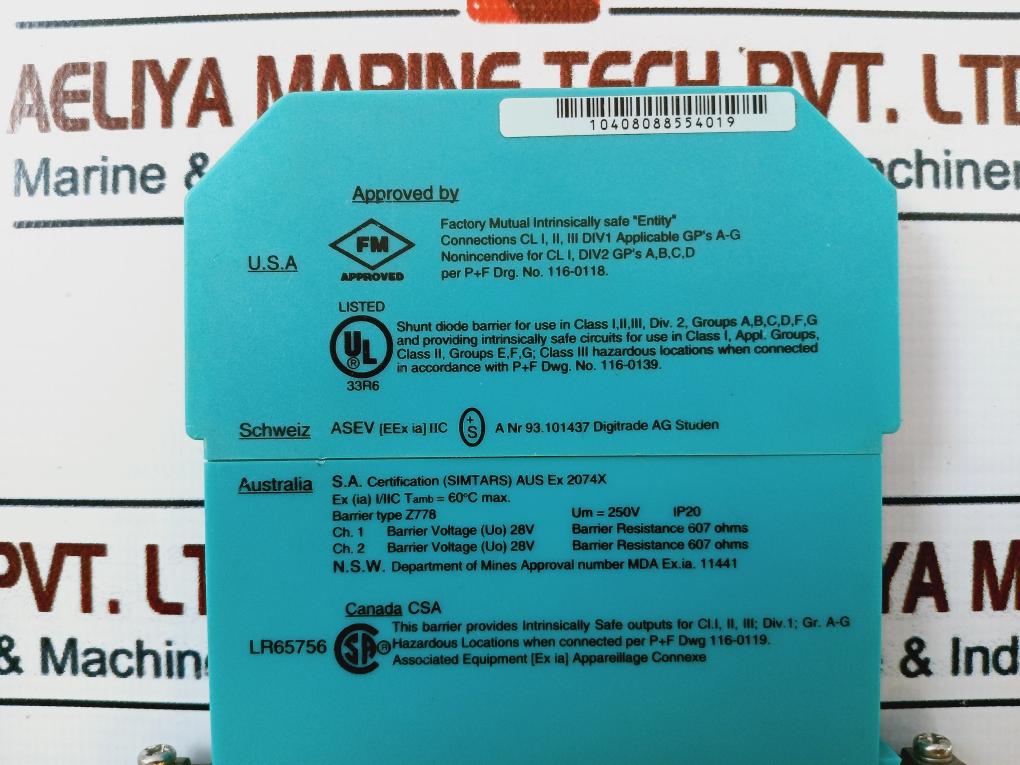 Pepperl+Fuchs Z-series Z778 Safe Snap Barrier 71804 Ip20 250V 46Ma