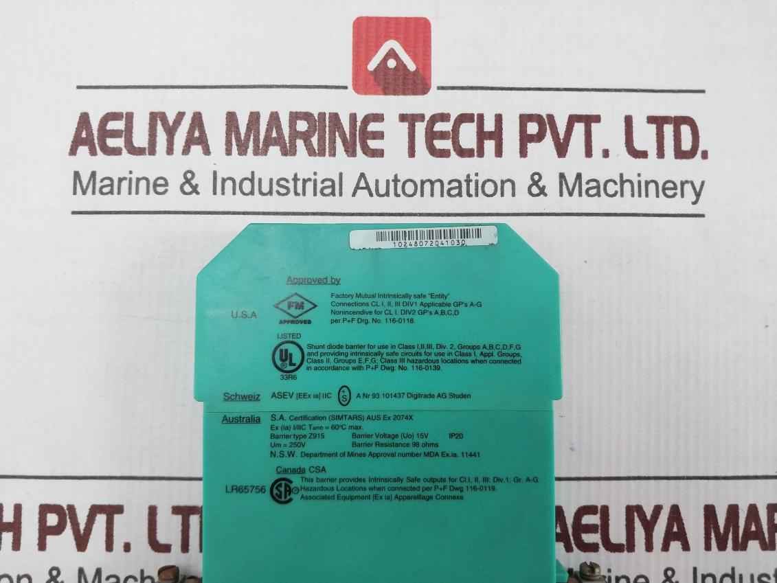 Pepperl+Fuchs Z915 Zener Barrier Din Rail Mount 15V,153Ma,250V