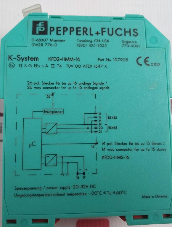 Pepperl+Fuchs Kfd2-hmm-16 Hart Mux Primary Module 107905 20-32Vdc