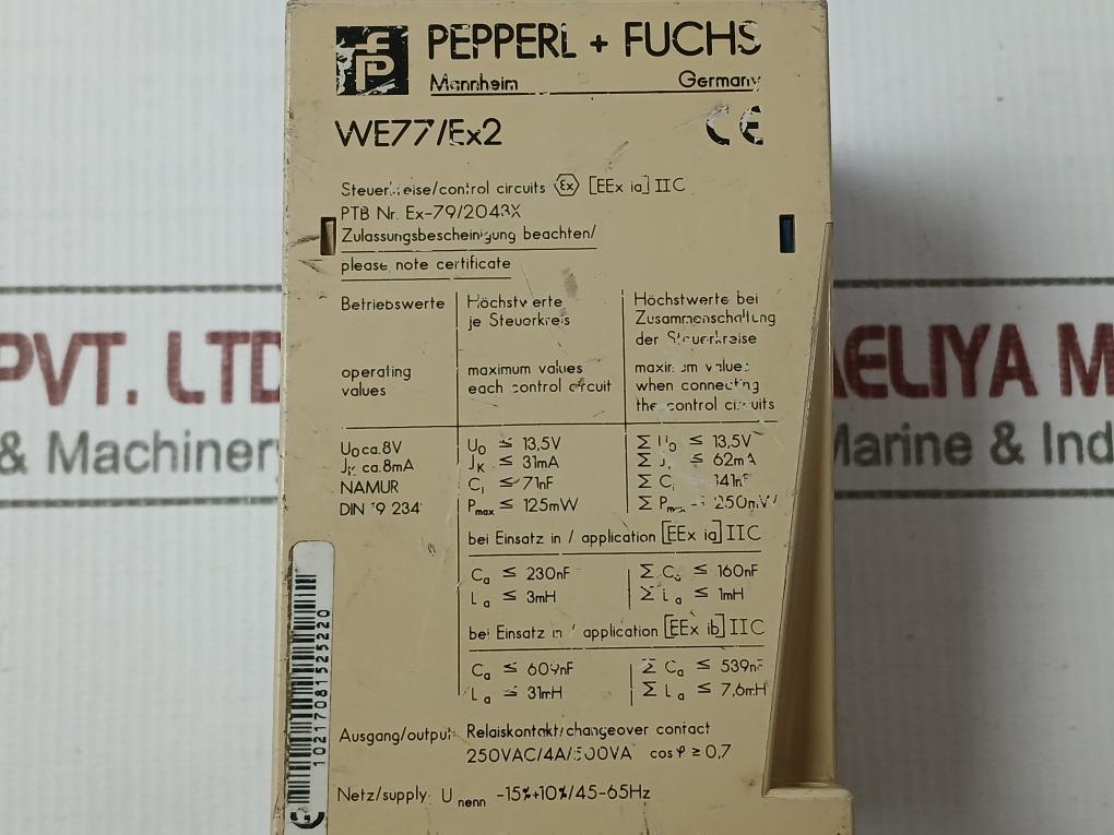 Pepperl+Fuchs We77/Ex2 Switch Amplifier 230Vac/45-65Hz