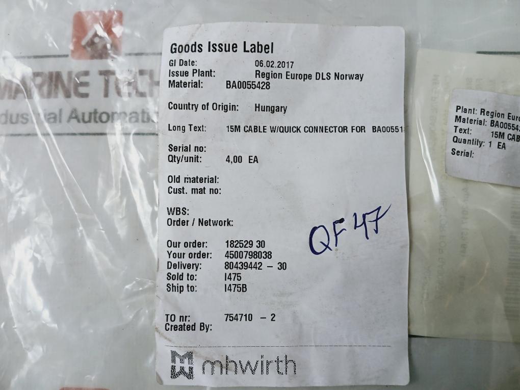 Pepperl+fuchs 038250 Cable With Quick Connector 7150000 715-90026 8 Oh