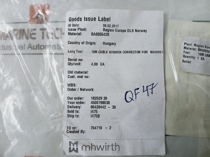 Pepperl+fuchs 038250 Cable With Quick Connector 7150000 715-90026 8 Oh