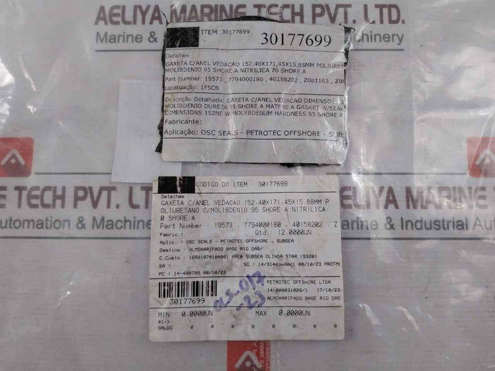 Petrotec 30177699 Gasket Seal Ring Polyurethane Nitrile 152X171X15Mm