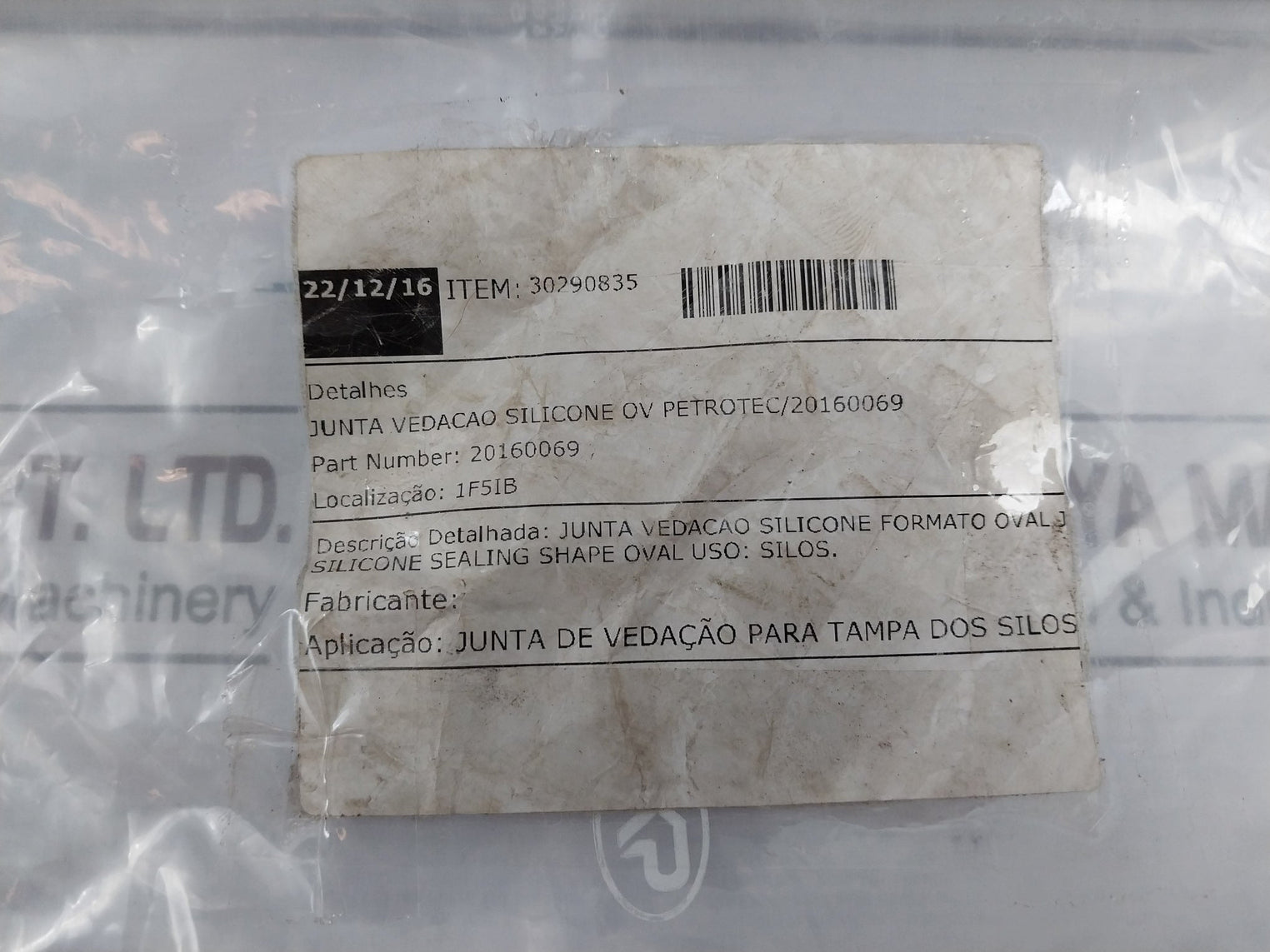 Petrotec 30290835 Oval Shaped Silicone Sealing Gasket For Silo Lid 20160069