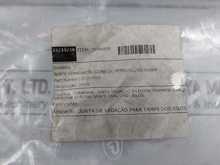 Petrotec 30290835 Oval Shaped Silicone Sealing Gasket For Silo Lid 20160069