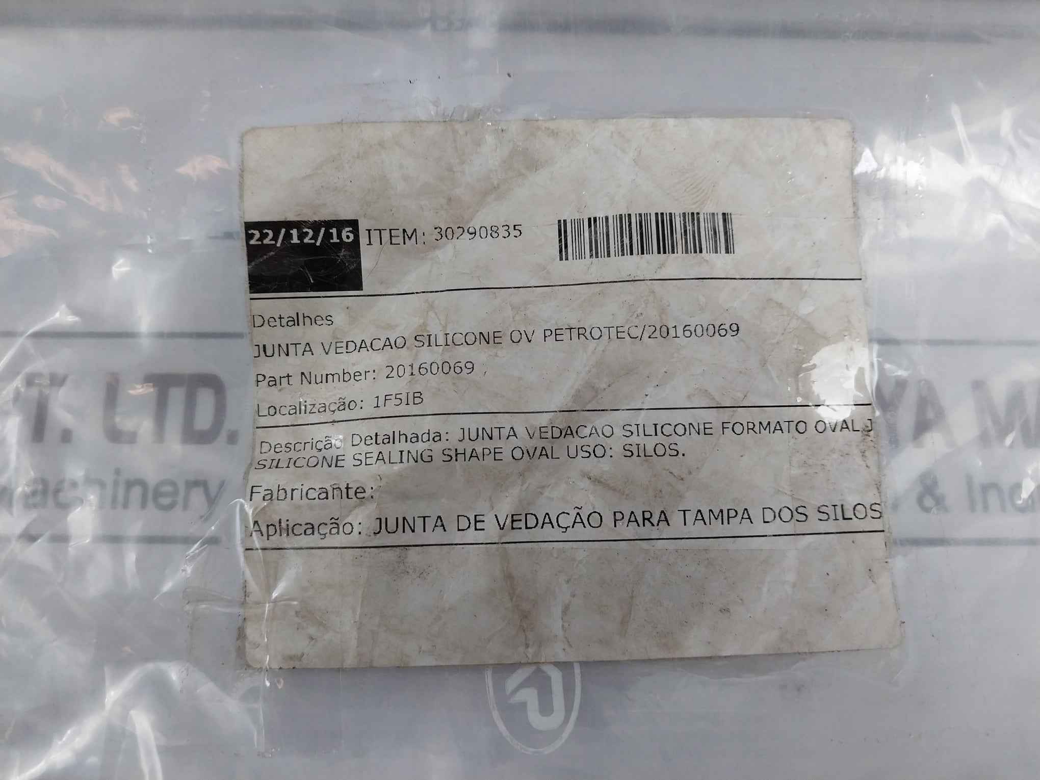 Petrotec 30290835 Oval Shaped Silicone Sealing Gasket For Silo Lid 20160069