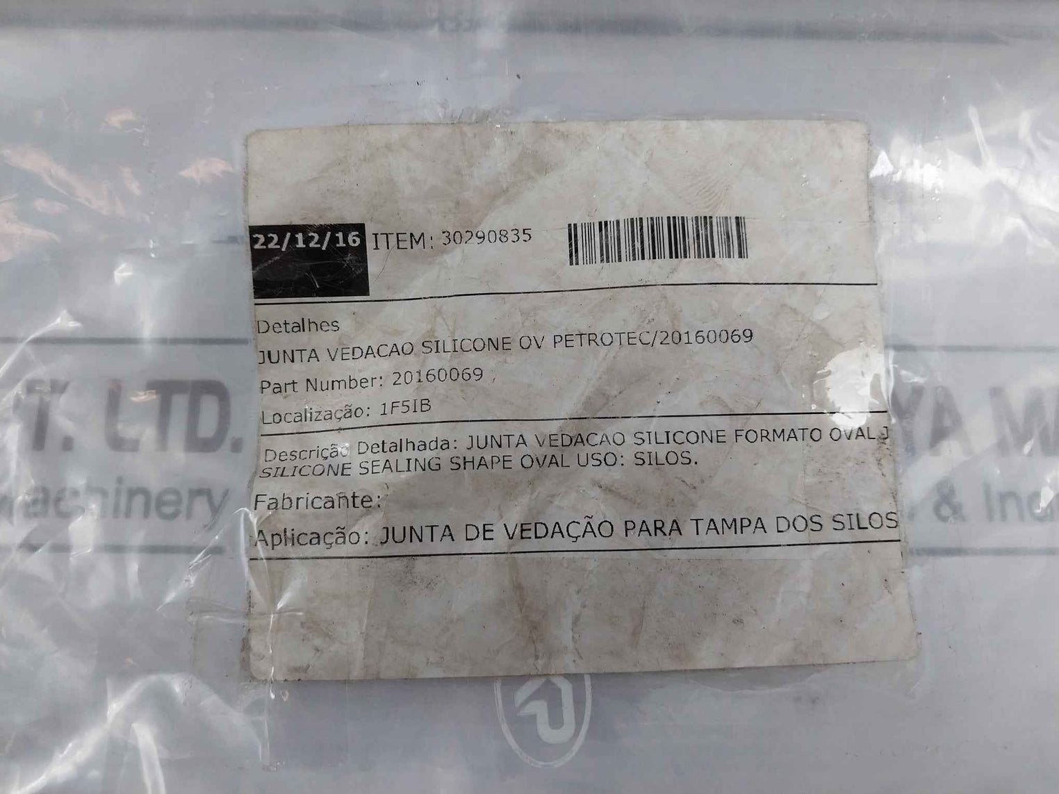 Petrotec 30290835 Oval Shaped Silicone Sealing Gasket For Silo Lid 20160069