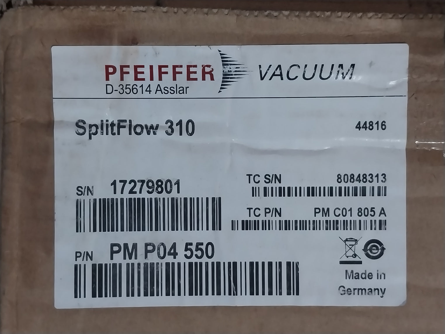 Pfeiffer Splitflow 310 Vacuum Pump 60000 1/Min 1000Hz Tc400 24Vdc 3P