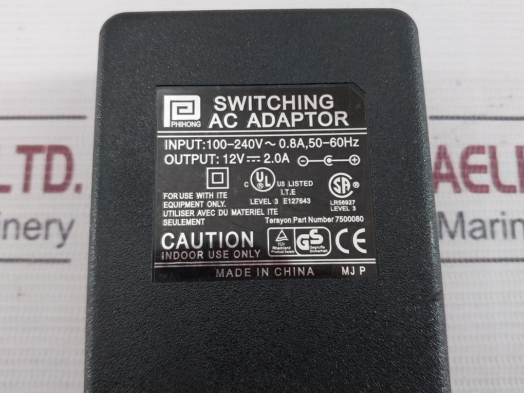 Phihong E127643 Switching Ac Adapter 7500080 100-240V~0.8A, 50-60Hz