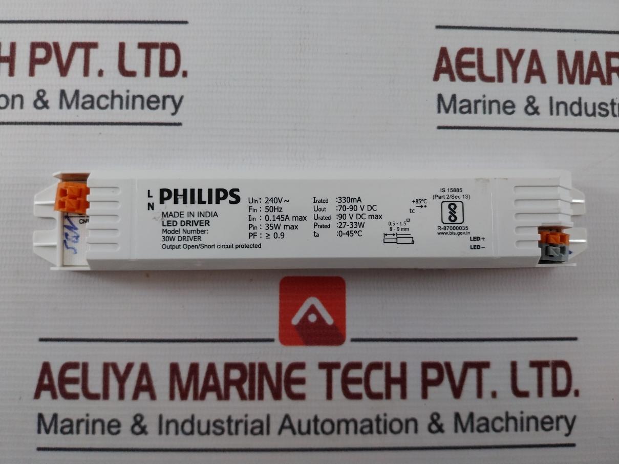 Philips 30W Led Driver 0.145A Max 35W Wax 240V 50Hz 90Vdc Max 0-45 Degree C