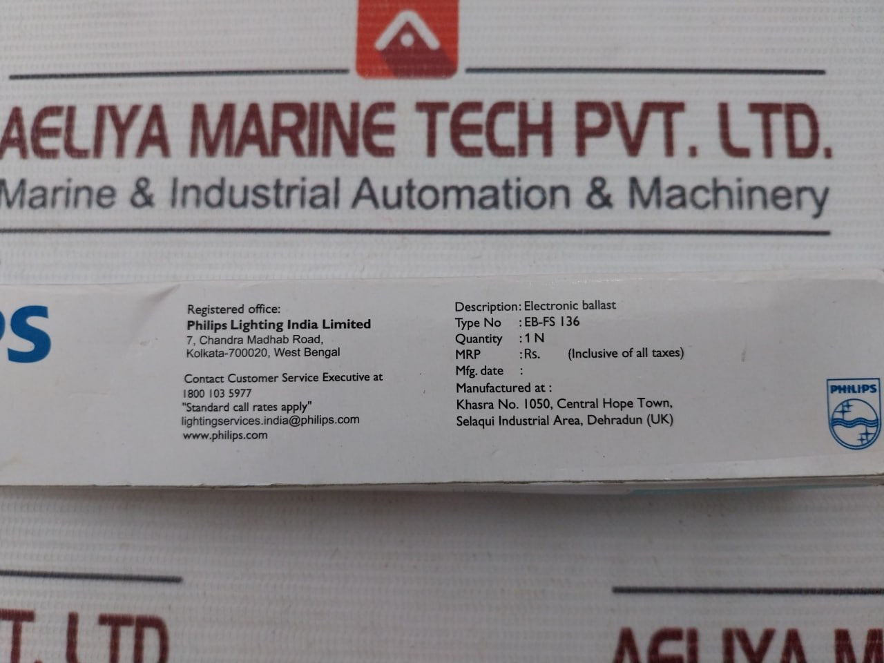 Philips Eb-fs 136 Sumo Slim Electronic Ballast 36/40W 0.19A 240V-50/60Hz