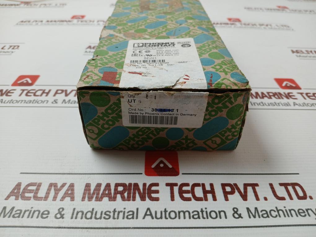 Phoenix Contact Feed Through Terminal Block Part No: Ut 6, 600V 50A Max (1 Box = 50 Pcs)