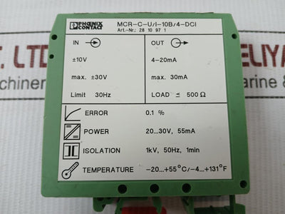 Phoenix Contact Isolated Signal Converter 20...30V,55Ma Part No Mcr-c-u/I-10B/4-dci