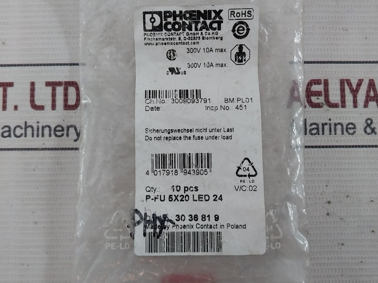 Phoenix Contact P-fu 5X20 Led 24 Large-surface Labeling Option 300V 10A