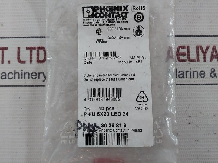 Phoenix Contact P-fu 5X20 Led 24 Large-surface Labeling Option 300V 10A