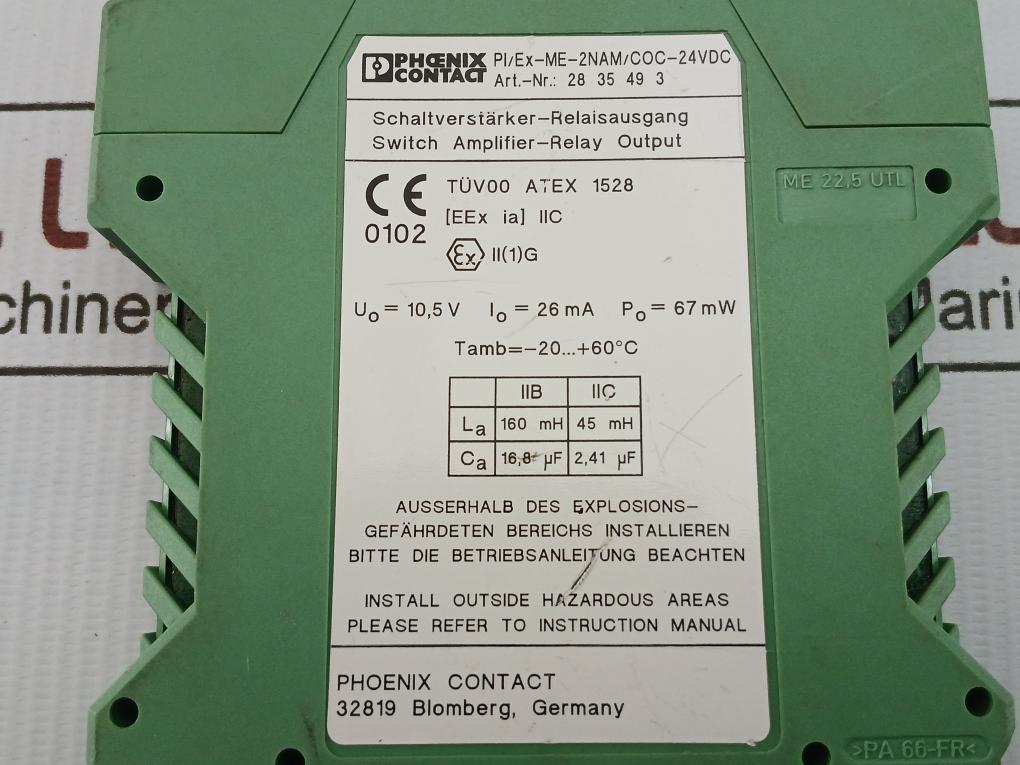 Phoenix Contact Switching Amplifier Relay Output Module Pi/Ex-me-2Nam/Coc-24Vdc
