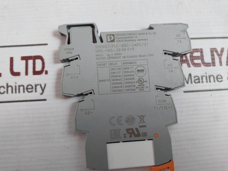 Phoenix Contact Plc-bsc-24Dc/21 Relay Base 24Vdc 6A/250V 1619