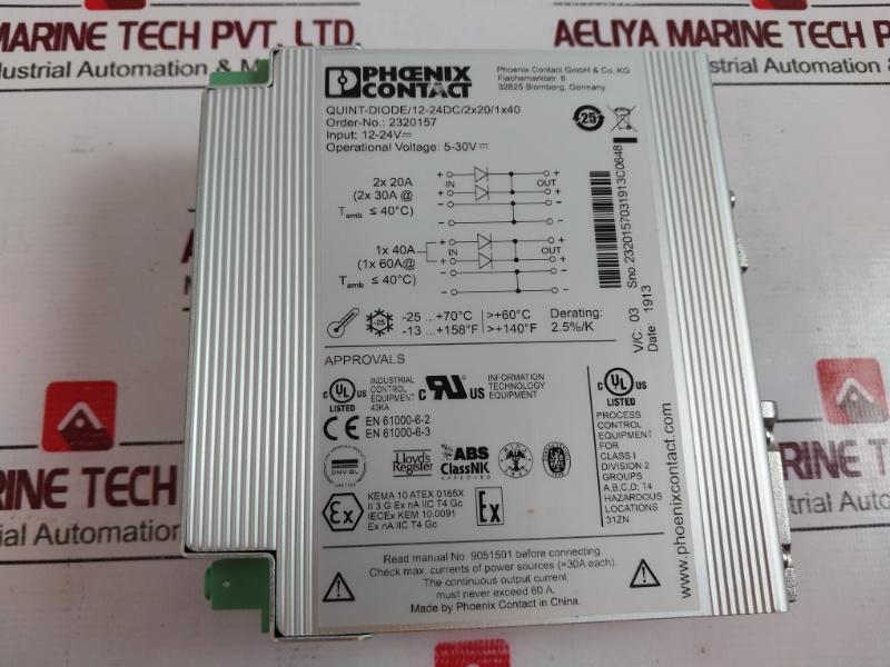 Phoenix Contact Quint-diode/12-24DC/2X20/1X40 DIN Rail Diode Module DC12-24V 2X2