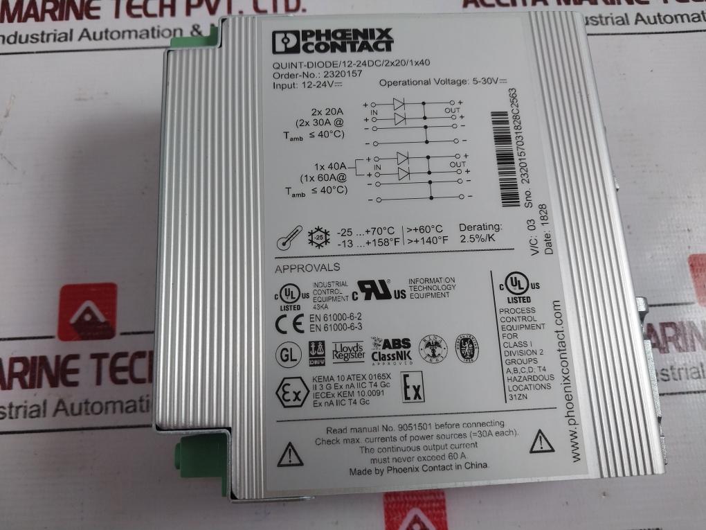 Phoenix Contact Quint-diode/12-24Dc/2X20/1X40 Din Rail Redundancy Diode Module