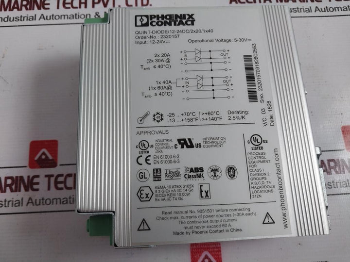 Phoenix Contact Quint-diode/12-24Dc/2X20/1X40 Din Rail Redundancy Diode Module