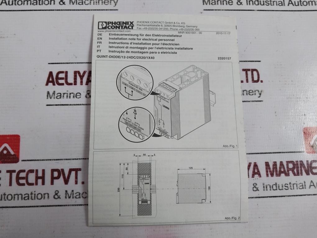 Phoenix Contact Quint-diode/12-24Dc/2X20/1X40 Din Rail Redundancy Diode Module