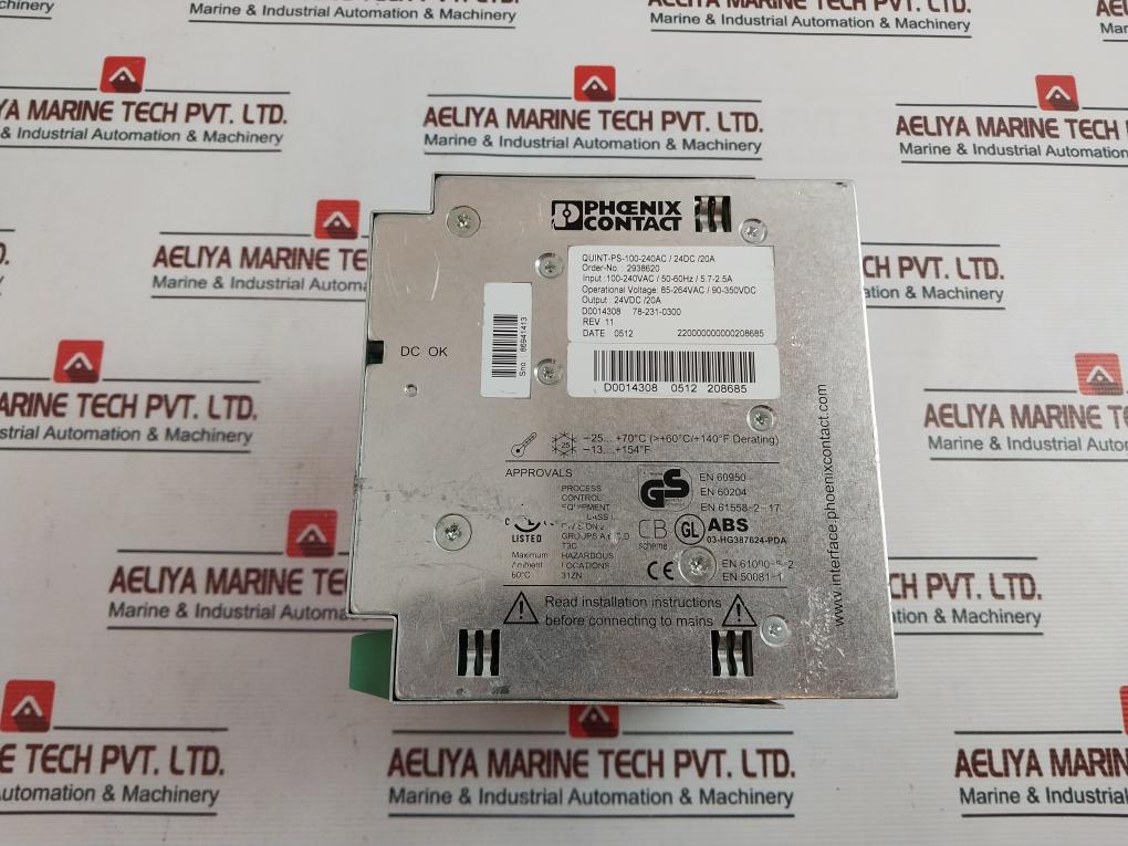 Phoenix Contact Quint-ps-100-240Ac/24Dc/20A Power Supply 2938620