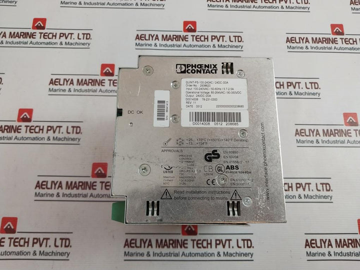 Phoenix Contact Quint-ps-100-240Ac/24Dc/20A Power Supply 2938620