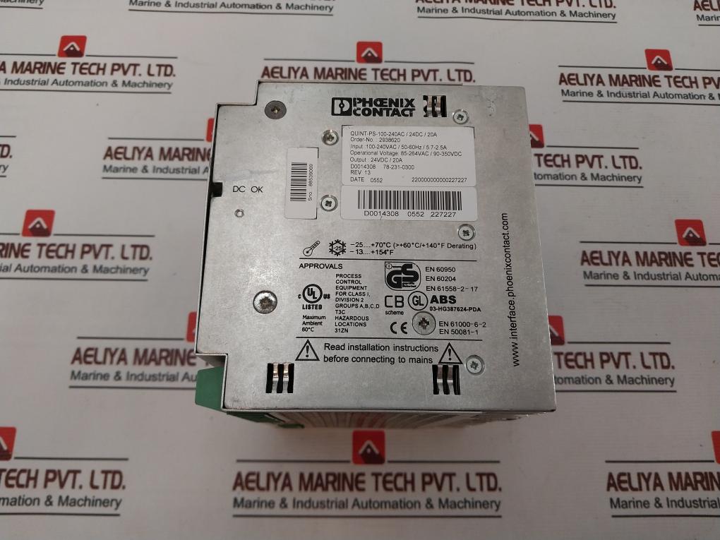 Phoenix Contact Quint-ps-100-240Ac/24Dc/20A Power Supply Unit 2938620