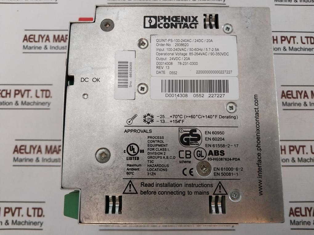 Phoenix Contact Quint-ps-100-240Ac/24Dc/20A Power Supply Unit 2938620
