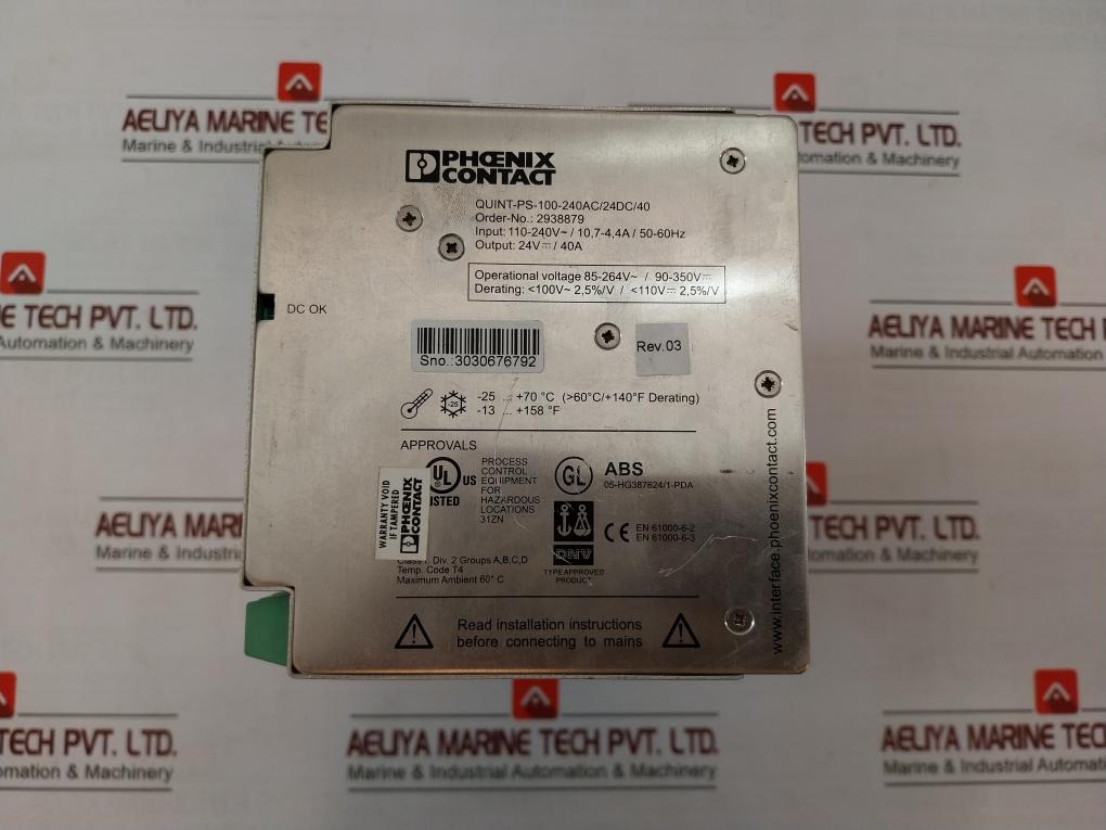 Phoenix Contact Quint-ps-100-240Ac/24Dc/40 Power Supply Module 2938879