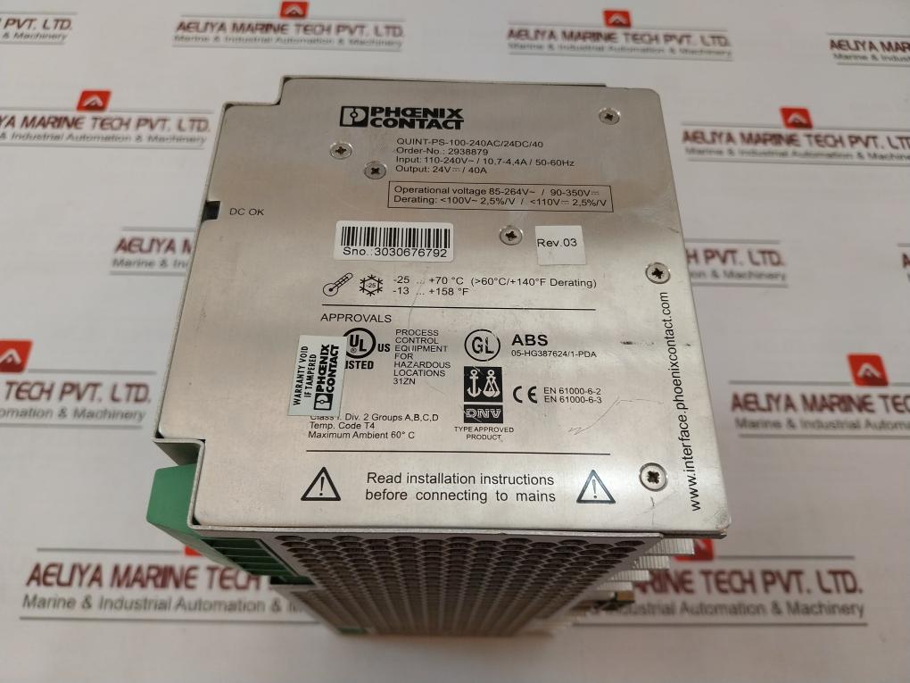 Phoenix Contact Quint-ps-100-240Ac/24Dc/40 Power Supply Module 2938879