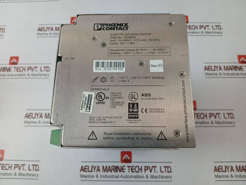 Phoenix Contact Quint-ps-100-240Ac/24Dc/40 Power Supply Unit 85-264V/90-350V