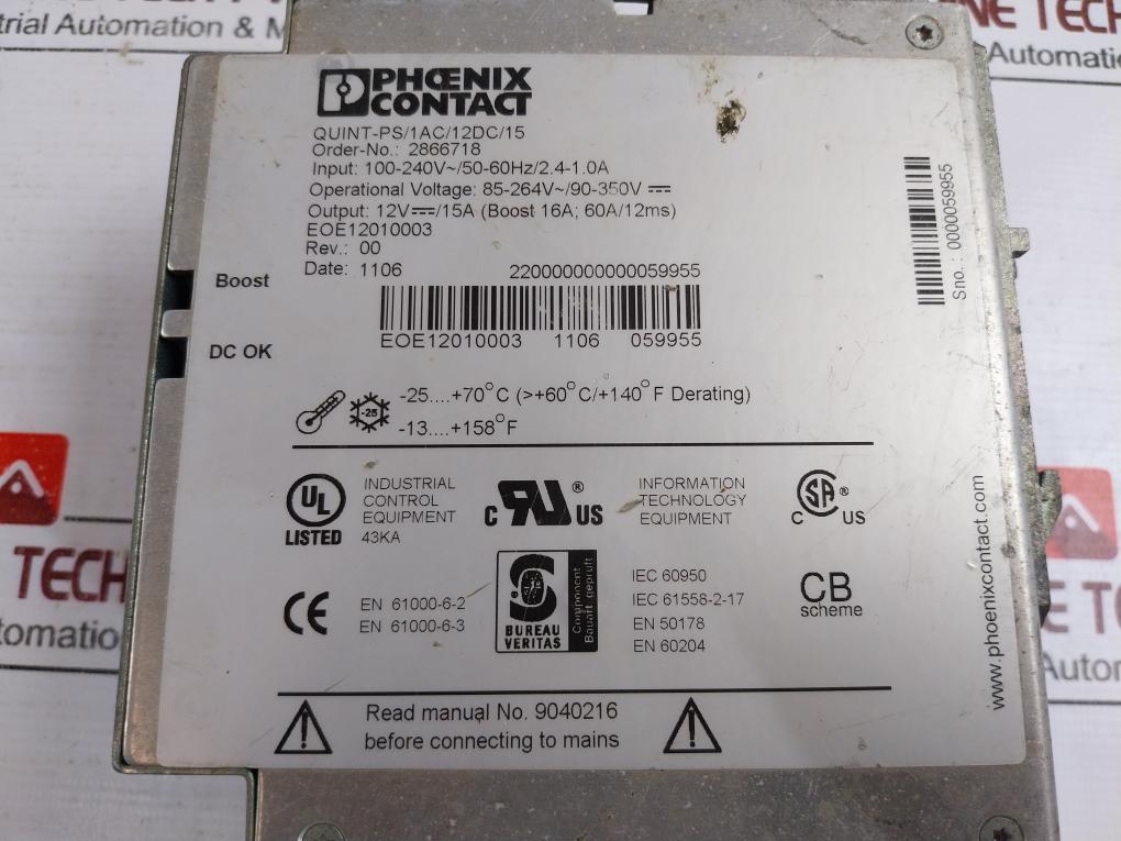 Phoenix Contact Quint-ps/1Ac/12Dc/15 Power Supply Rev 00 En 50178 100-240V